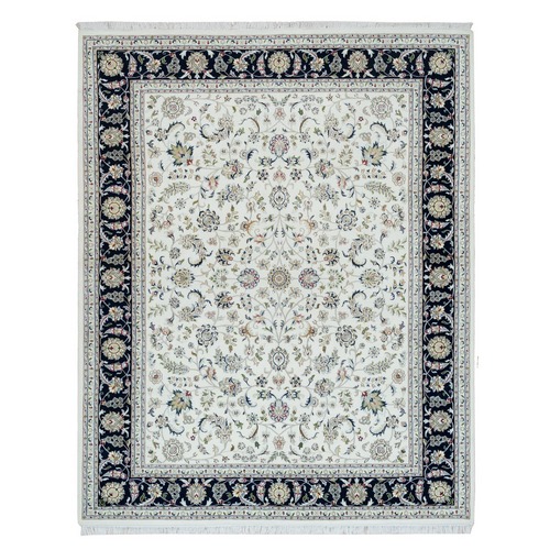 Powder White, 250 KPSI, 100% Wool, Hand Knotted, Nain with All Over Flower Design, Oriental Rug