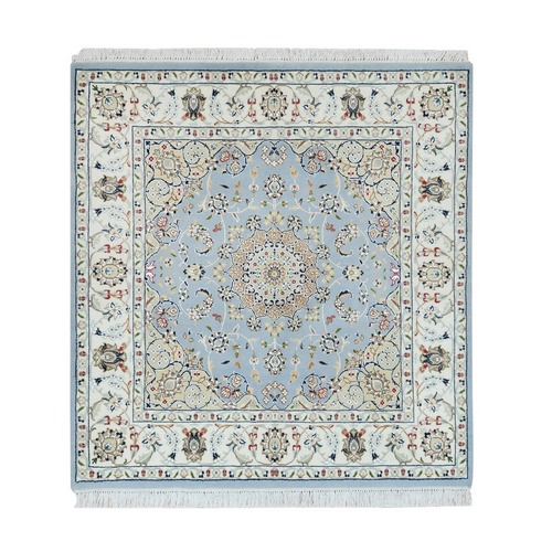 Beau Blue, Nain with All Over Flower Design, 250 KPSI, 100% Wool, Hand Knotted, Square Oriental Rug
