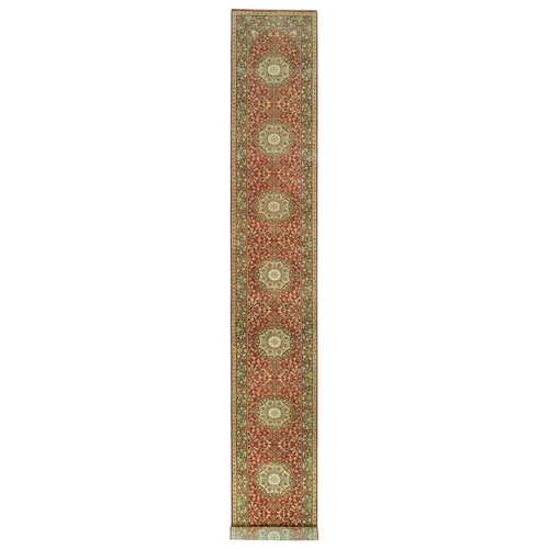 Rufous Red, Hand Knotted, Natural Wool, Dense Weave, Soft and Plush Pile, Antiqued Tabriz Haji Jalili Design, XL Runner Oriental Rug