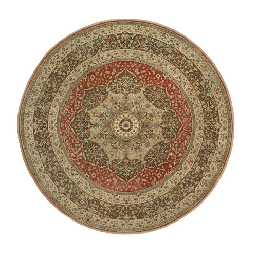 Rufous Red, Hand Knotted Tabriz Antique and Haji Jalili Design, Organic Wool, Plush Pile, Vegetable Dyes, Round Oriental Fine Weave Rug