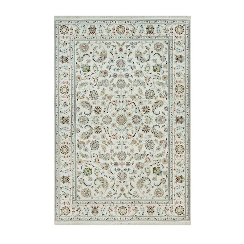 Star White, Nain with All Over Flower Design, 250 KPSI, 100% Wool, Hand Knotted, Oriental Rug