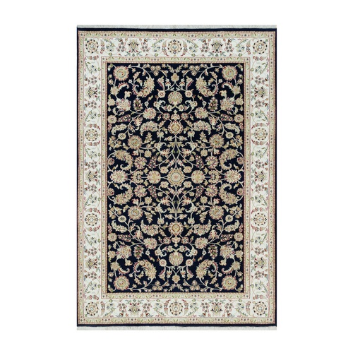 Graphite Blue, Nain with All Over Flower Design, Hand Knotted, 250 KPSI, Pure Wool, Oriental Rug
