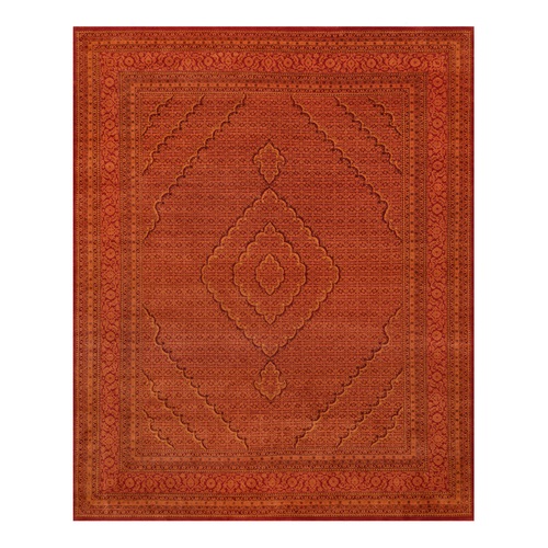 Spicy Orange, Wool and Silk, Tabriz Mahi, Hand Knotted Tone on Tone, Oriental Rug