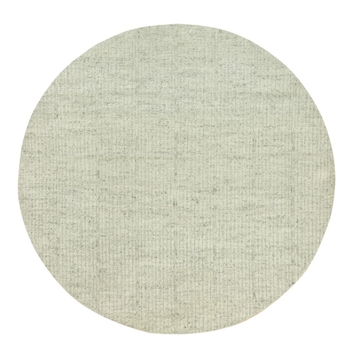 Classic Gray, Plain and Simple Velvety Wool Hand Woven Cord Collection, High and Low Pile, Flat Weave, Round Oriental Rug