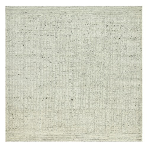 Mindful Gray, High and Low Pile Cord Collection, Flat Weave Shiny Wool, Hand Woven Plain and Simple Oriental Square Rug