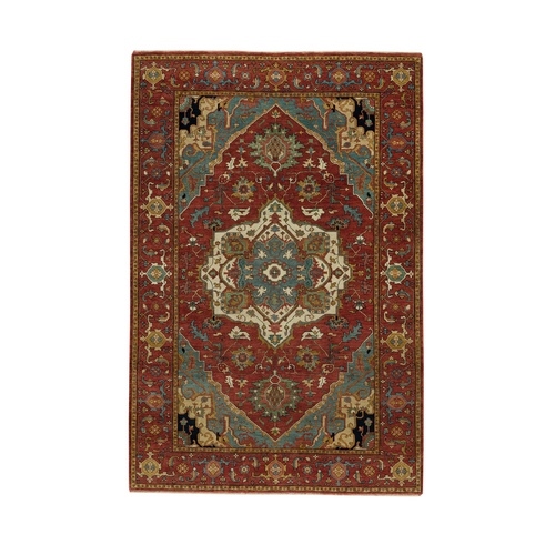 Marsala Red, Dense Weave, Vegetable Dyes, Soft and Plush, Hand Knotted  Antiqued Fine Heriz, Re-Creation Extra Soft Wool, Oriental Rug