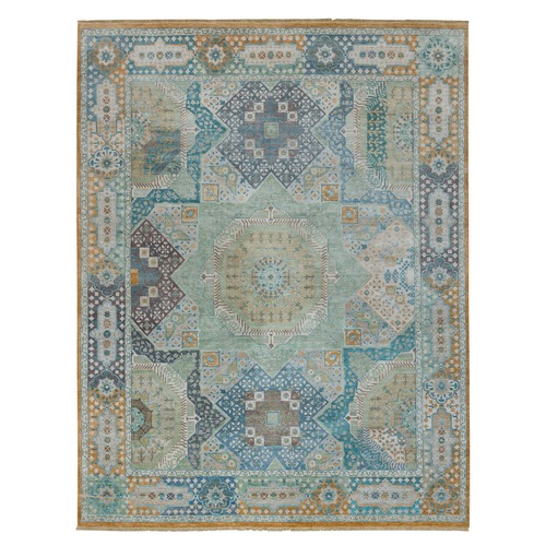 Marian Blue, Natural Wool, Multi Colored,  Hand Knotted, Mamluk Design with Soft Colors, Oriental 
