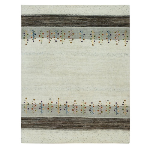 Shadow White, Modern Gabbeh Thick and Plush Lori Buft  Tree Design, Soft Wool, Hand Knotted Oriental Rug