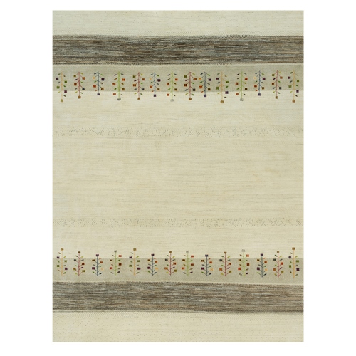 Swan White, Modern Lori Buft Gabbeh Tree Design, Thick and Plush Soft Wool, Hand Knotted Oriental Rug