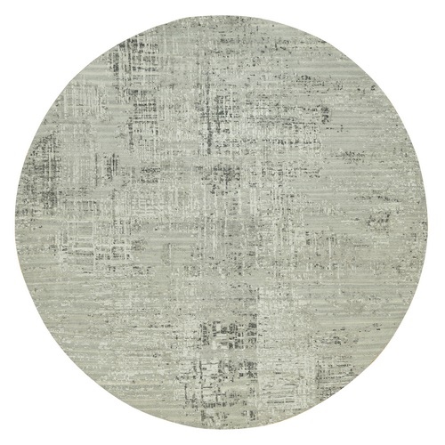 Dorian Gray, Undyed, Vibrant Wool, Cut Loop Pile, Hand Knotted With Modern Design, Hand Spun, Oriental Round Rug