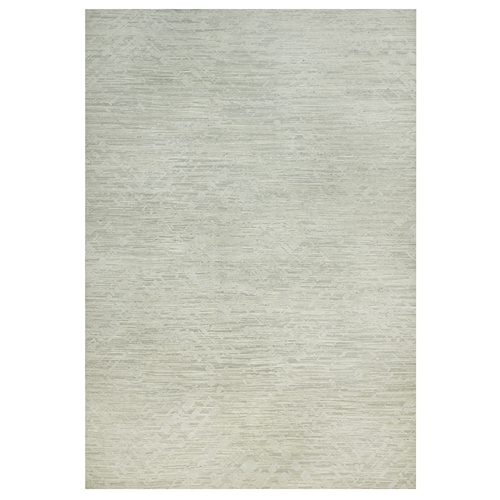 Toque White, Hand Knotted Modern Design, Undyed Organic Wool, Hand Spun, Cut and Loop Pile, Oriental Oversized Rug