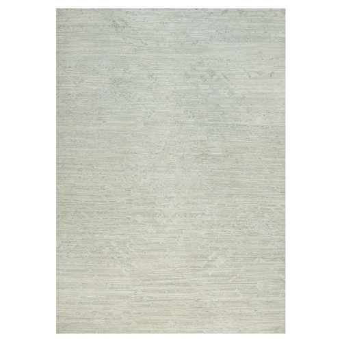 Heron White With Mix Of Comfort Gray, Modern Hand Spun Undyed Natural Wool Cut And Loop Pile Hand Knotted, Oriental Rug 