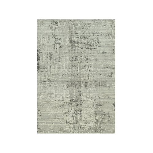 Rustic Gray, Hand Spun Undyed Natural Wool Modern Cut And Loop Pile Hand Knotted Oriental Rug 