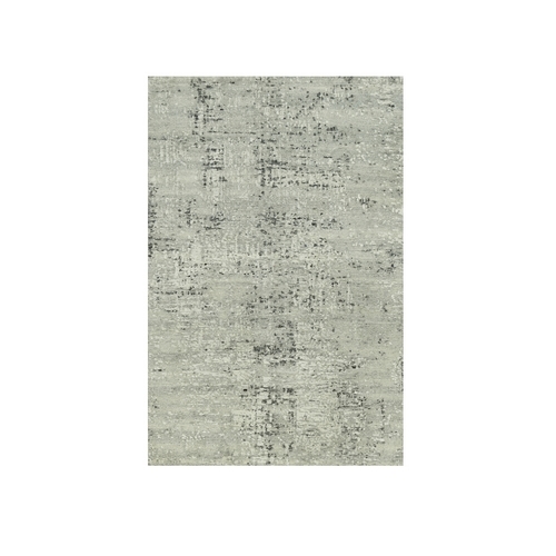Vaporous Gray, Undyed Pure Wool, Modern Hand Spun Design, Cut and Loop Pile, Hand Knotted Oriental Rug