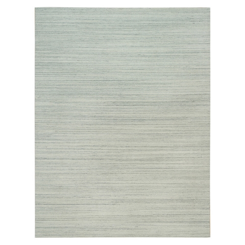 Photon White, Modern Design, Thick and Plush, Plain, Undyed 100% Wool, Hand Loomed, Oriental Rug
