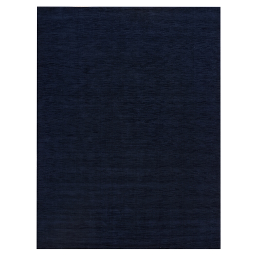 Oxford Blue, Plain, Wool and Plant Based Silk, Thick and Plush, Loom Knotted, Oriental 