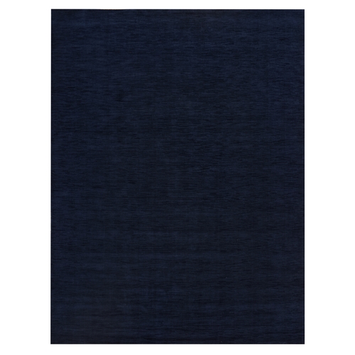 Yankees Blue, Thick and Plush Plain Loom Knotted, Wool and Plant Based Silk, Soft Pile Oriental 