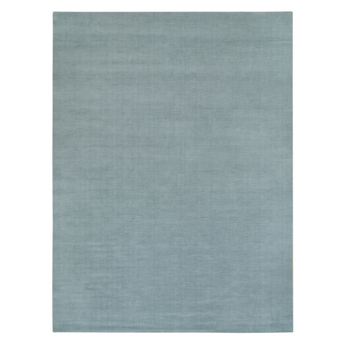 Electric Gray, Modern Loom Knotted, Thick and Plush, Wool and Plant Based Silk, Plain Oriental Rug 