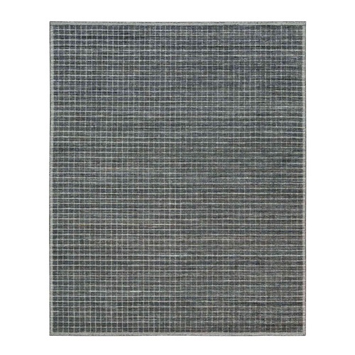 Charcoal Gray, Modern Natural Wool Box Design, Loomed Knotted With Plain Decor, Oriental 