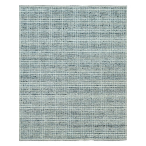 Foggy Dew Blue, Loomed Knotted Modern Box Design, Soft and Shiny Wool, Plain Decor, Oriental 