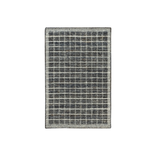 After Dark Gray, Plain Decor Modern Box Design, Loomed Knotted 100% Wool, Oriental Mat 