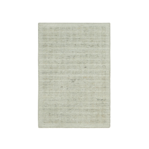 Heron White, Soft and Undyed natural wool, Modern Box Design, Plain Decor, Oriental Mat Loom Knotted Rug