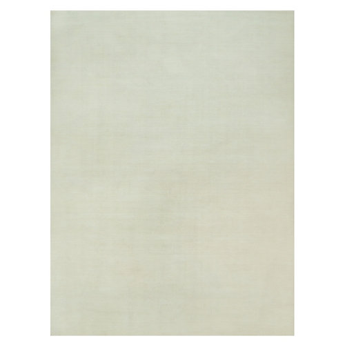 Comfort Ivory, Modern Loom Knotted Thick and Plush Wool and Plant Based Silk, Plain Oriental Rug