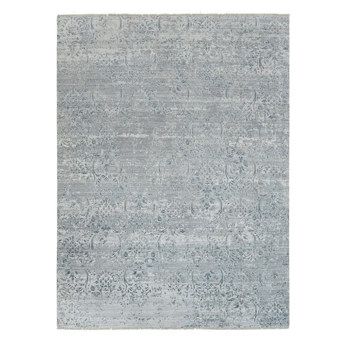 Porcelain White, Tone on Tone, Damask Design, Hand Knotted Wool and Plant Based Silk, Oriental Rug