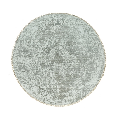 Trout Gray, Persian Design, Soft to Touch, Denser Weave, Hand Knotted, Broken Wool and Silk, Round Oriental Rug