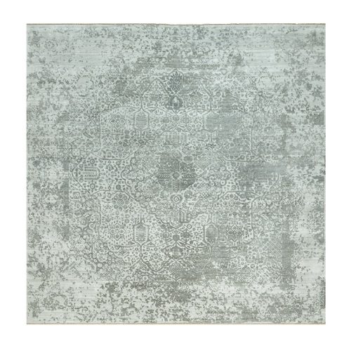 Cloudburst Gray, Hand Knotted, Broken Wool and Silk Persian Design, Soft to Touch, Denser Weave, Square Oriental Rug