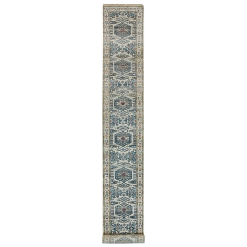 Vista White, Tone on Tone, Extra Soft Wool, Vegetable Dyes, Reimagined Hand Knotted Persian Viss Design, Soft & Vibrant Pile, Oriental XL Runner Rug
