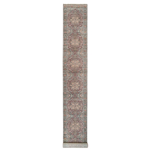 Prune Red, Push and Lush, Heriz Revival Hand Knotted, All Wool, Natural Dyes, Soft Pile Oriental XL Runner Rug
