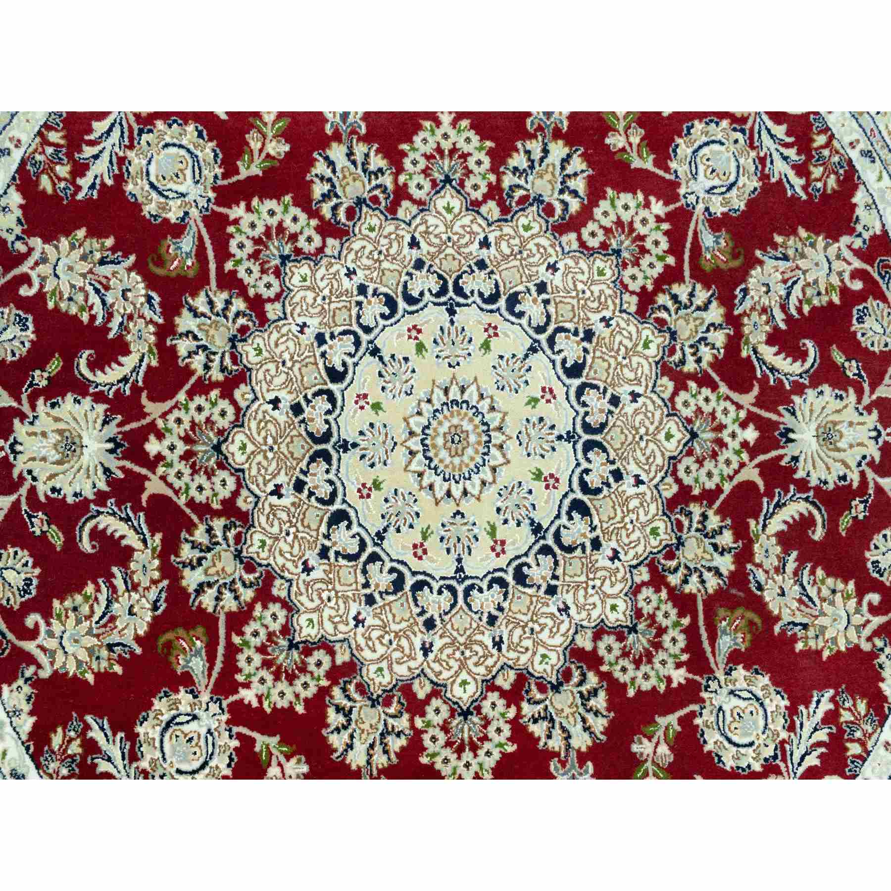 Red Nain Rugs Portia Red, Hand Knotted Nain with Center Medallion Flower Design ...