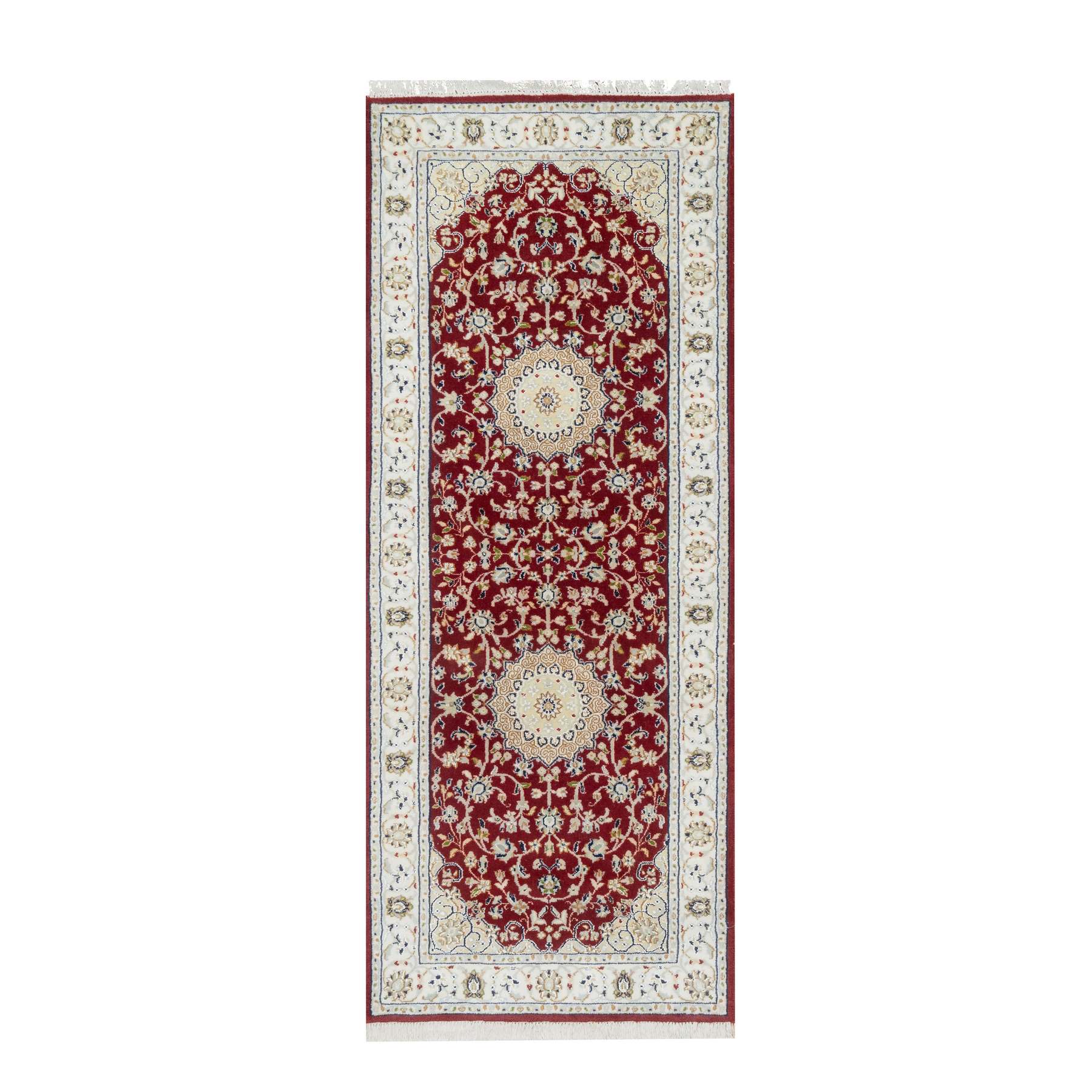 Red Nain Rugs Rosewood Red, Wool and Silk, Nain with Center Medallion Flower Design ...