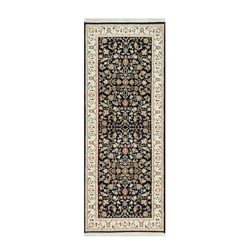 Martinique Blue, Nain With All Over Flower Motifs, 100% Vibrant Wool, Hand Knotted Densely Woven, 250 KPSI, Oriental Rug