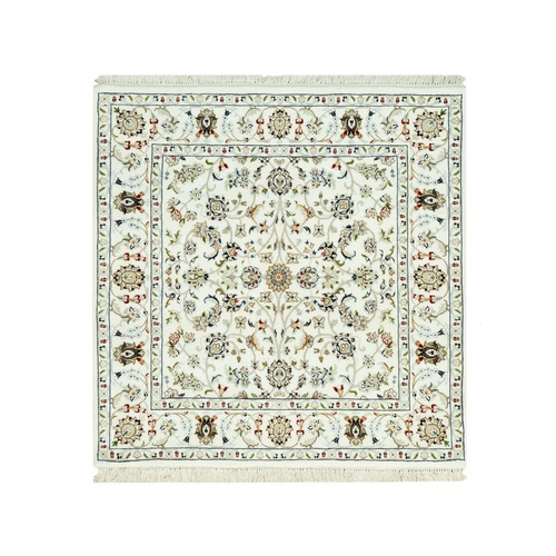 Weathered White, 250 KPSI Nain All Over Flower Design, Hand Knotted, All Wool, Square Oriental Rug