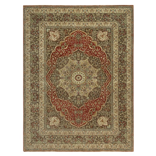 Arroyo Red, Pier Brown Corners, Soft Pure Wool Pile, Antiqued Tabriz  Haji Jalili Design, Natural Dyes Hand Knotted Densely Woven, Oriental Rug