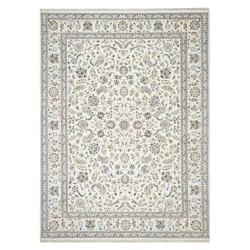 Natural White, 250 KPSI, Nain All Over Floral Design, Hand Knotted, Wool and Silk, Oriental Rug