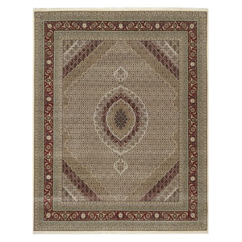 Photon White, Super Mahi with Medallion All Over Design, Hand Knotted, Wool and Silk, 250 KPSI, Oriental Rug