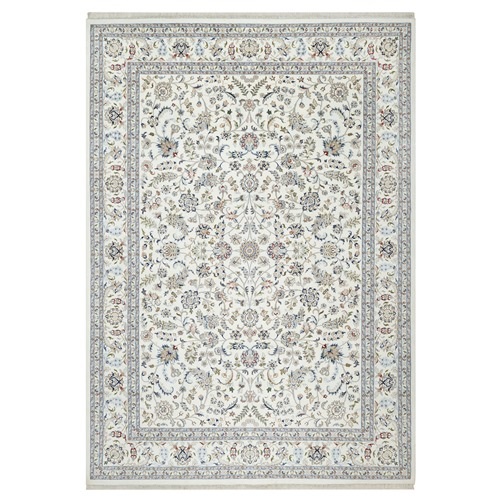 Vivid White, Wool and Silk, Nain All Over Floral Design, Hand Knotted, 250 KPSI, Oriental Rug
