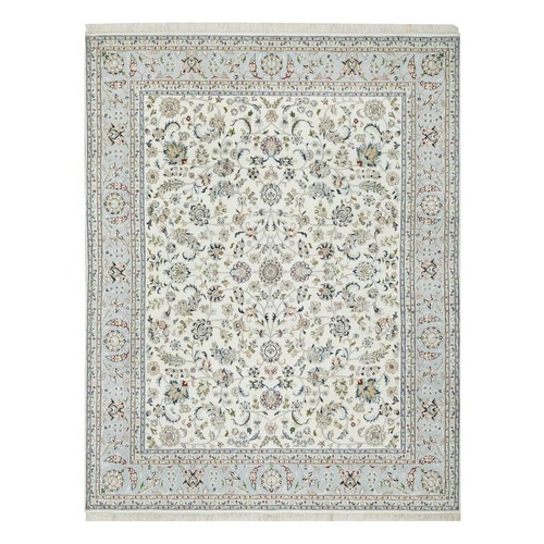 Isabelline White, Nain All Over Flower Design, 250 KPSI, Wool and Silk, Hand Knotted, Oriental Rug
