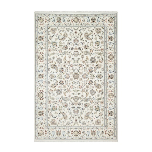 Vivid White, Hand Knotted, 250 KPSI, Wool and Silk, Nain All Over Floral Design, Oriental Rug