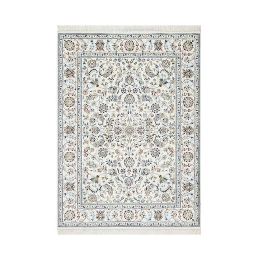 Natural White, Organic Wool, Nain All Over Floral Design, Hand Knotted, 250 KPSI, Oriental Rug