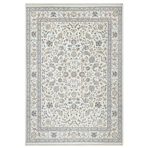 Vivid White, Nain All Over Floral Design, 250 KPSI, Wool and Silk, Hand Knotted, Oriental Rug