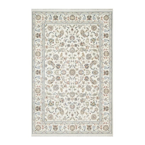 Natural White, Hand Knotted, Nain All Over Floral Design, 250 KPSI, Wool and Silk, Oriental Rug