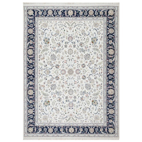 Spring White, Wool and Silk, Nain All Over Flower Design, 250 KPSI, Hand Knotted, Oriental Rug