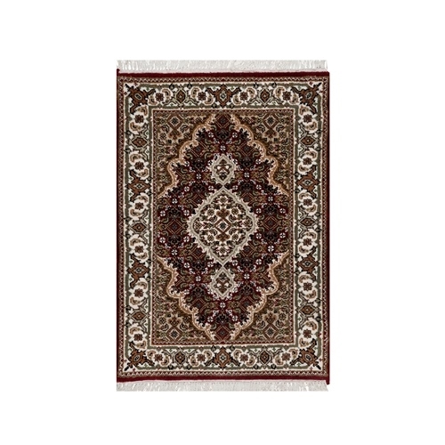 Vermilion Red, Tabriz Mahi with Fish Medallion Design, Soft Wool, Hand Knotted, Densely Woven, Mat, Oriental Rug