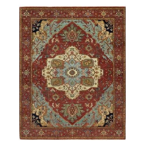 Tandori Spice Red, Hand Knotted Soft Wool Antiqued Fine Heriz Re-Creation, Soft and Plush Pile, Natural Dyes, Denser Weave, Oriental Rug