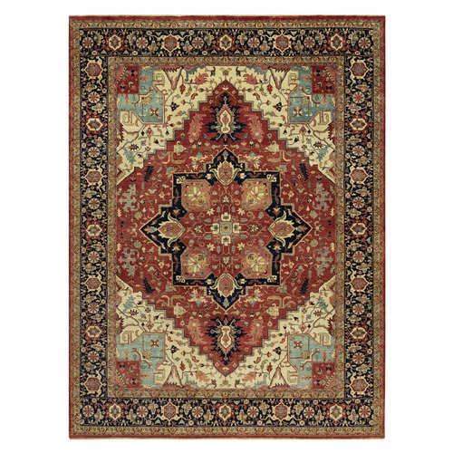 Cinnabar Red, Hand Knotted Densely Woven, Antiqued Fine Heriz Re-Creation, Soft Wool Natural Dyes, Plush and Lush Pile, Oriental Rug