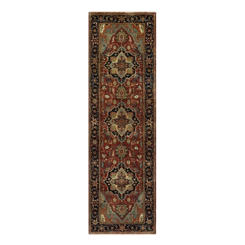 Ginger Spice Red, Vibrant Wool Soft Pile Antiqued Fine Heriz Re-Creation, Vegetable Dyes, Densely Woven, Runner Hand Knotted Oriental Rug